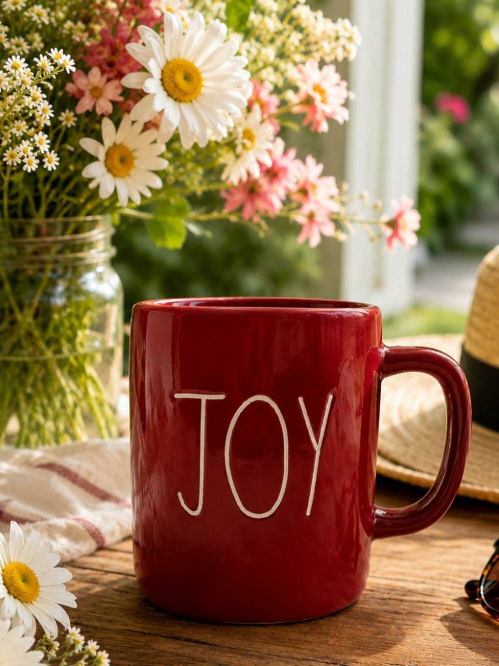 Rae Dunn JOY Mug | Red Artisan Collection Stoneware Coffee Cup | Spring Summer